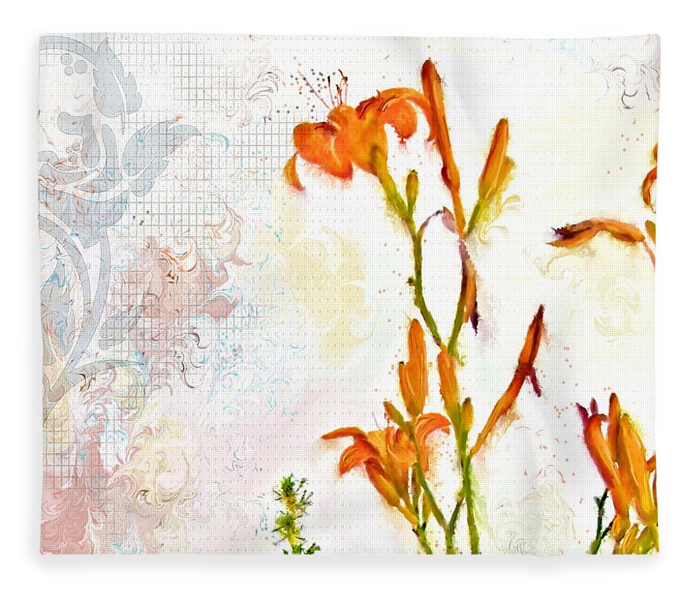 Flowers Fleece Blanket featuring the painting Summer Trinity Top one of three by Susan Kinney