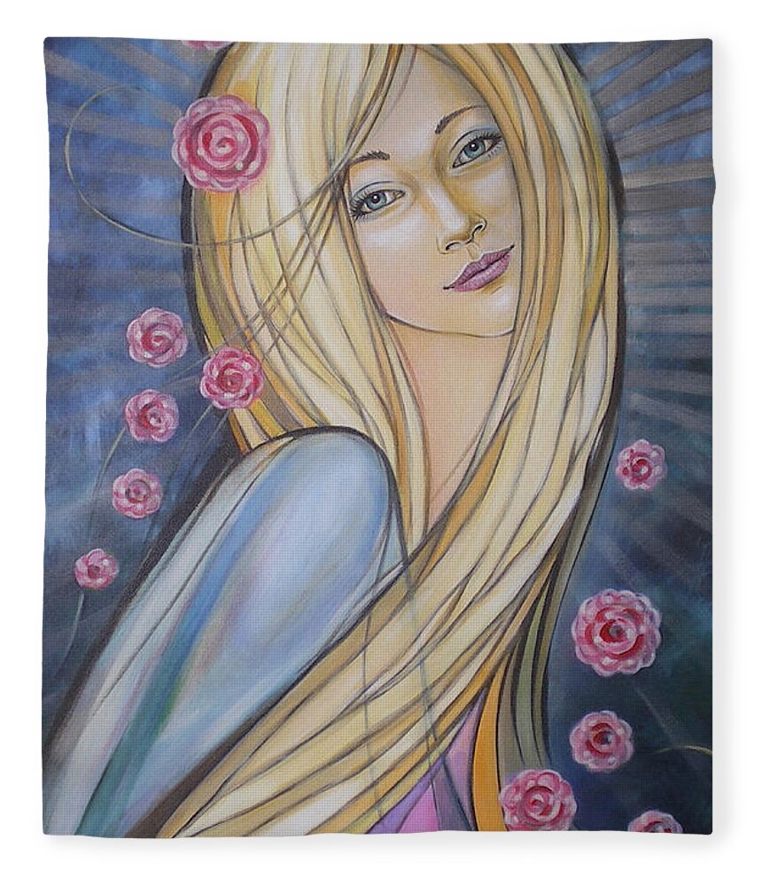 Female Fleece Blanket featuring the painting Sun And Roses 081008 by Selena Boron