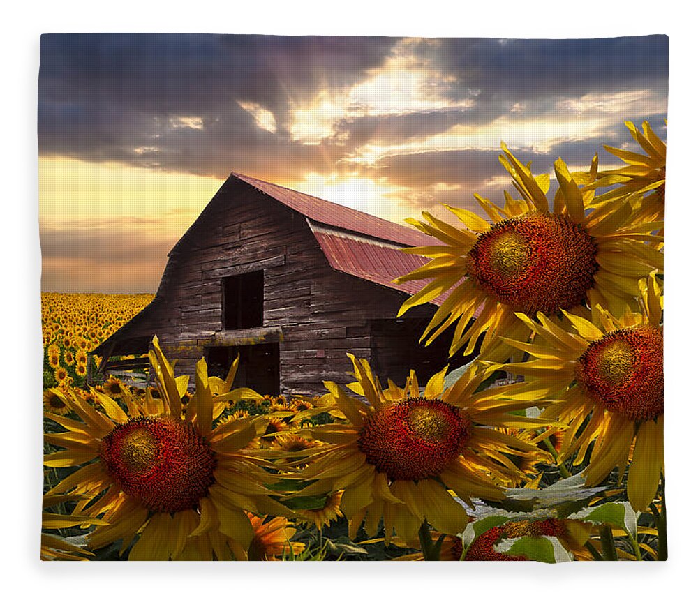 Barn Fleece Blanket featuring the photograph Sunflower Dance by Debra and Dave Vanderlaan