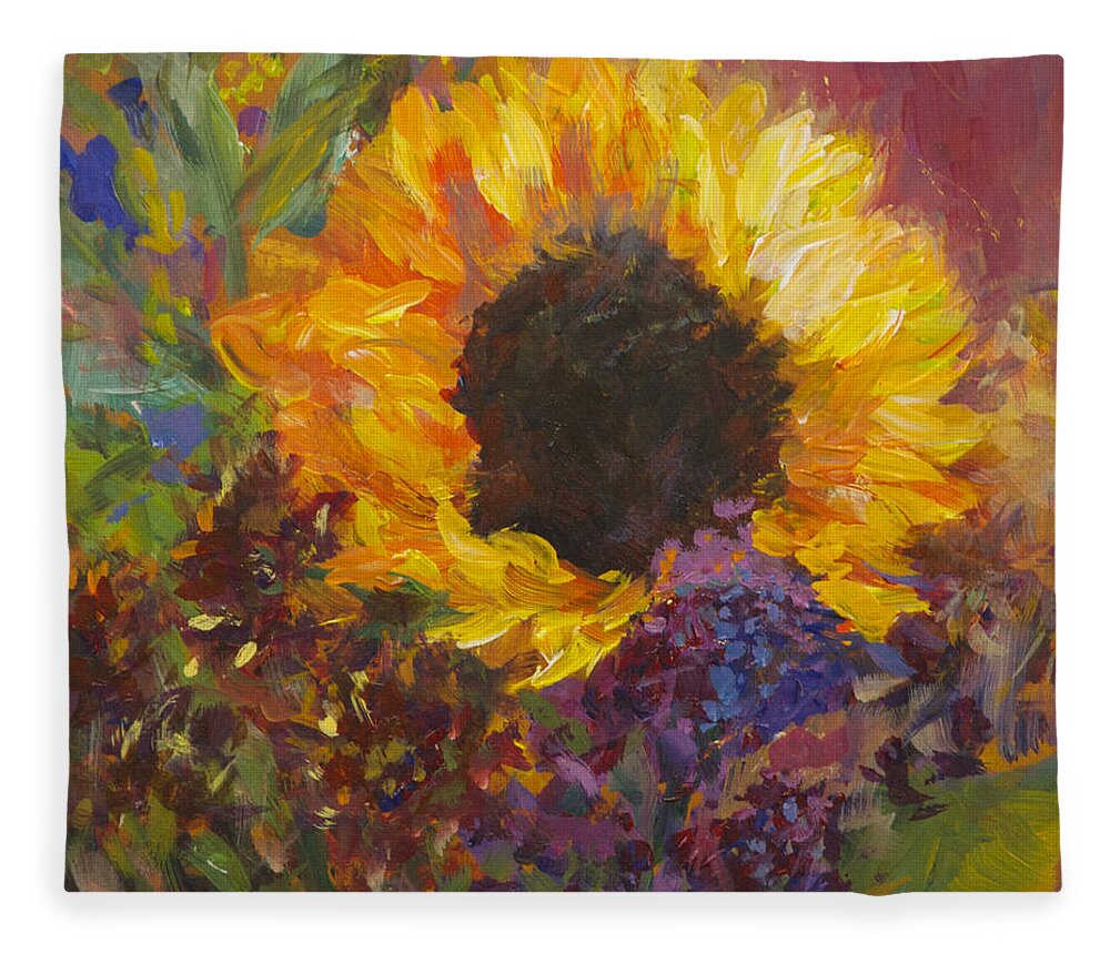Sunflower Fleece Blanket featuring the painting Sunflower Dance Original Painting Impressionist by Quin Sweetman