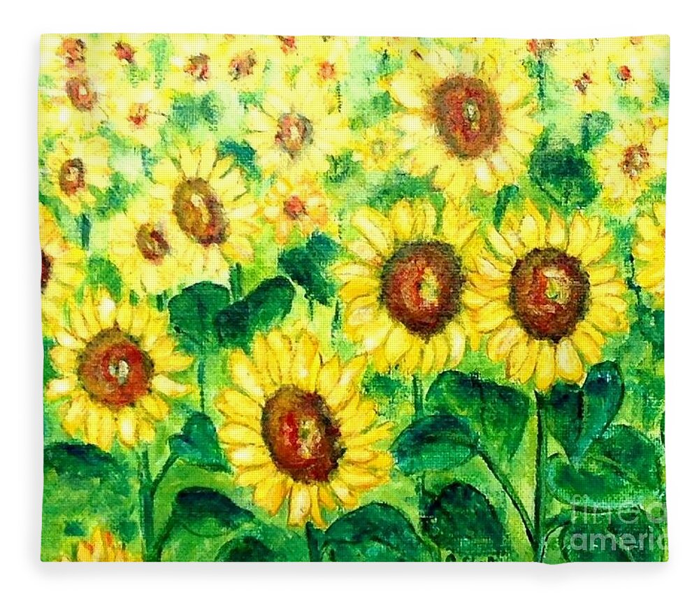 Painting Fleece Blanket featuring the painting Sunflowers by Cristina Stefan