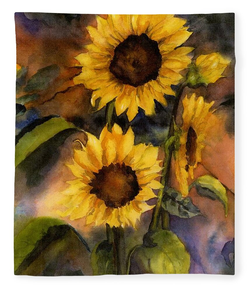 Sunflowers Fleece Blanket featuring the painting Sunflowers for Cyndi by Maria Hunt