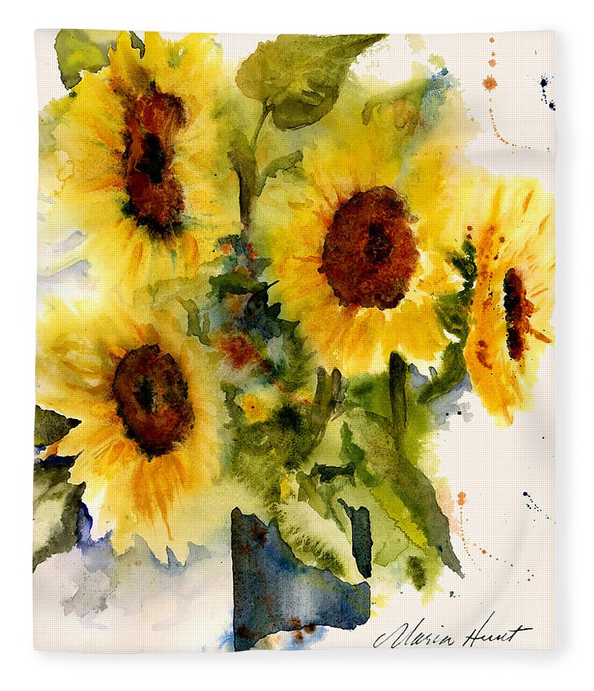 Sunflowers In A Vase Fleece Blanket featuring the painting Autumn's Sunshine by Maria Hunt