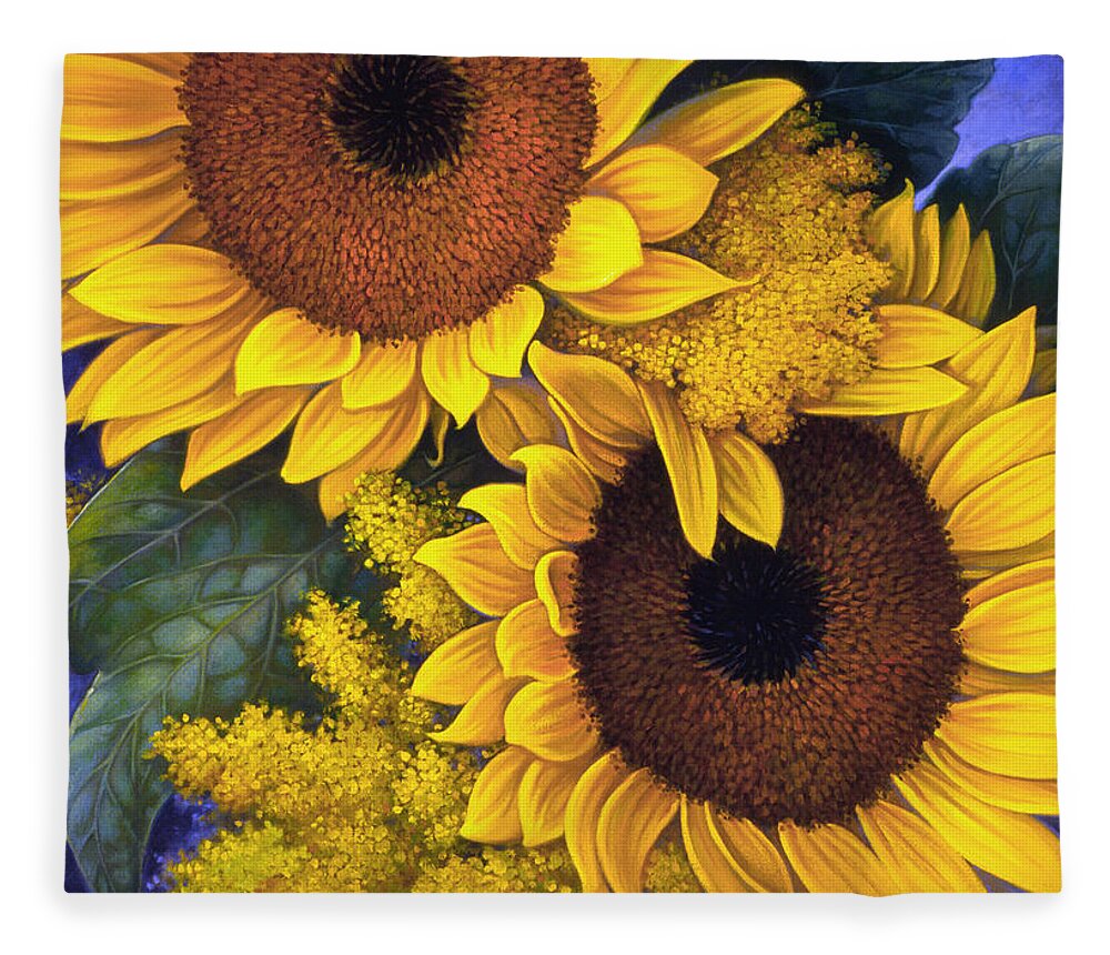 #faatoppicks Fleece Blanket featuring the painting Sunflowers by Mia Tavonatti