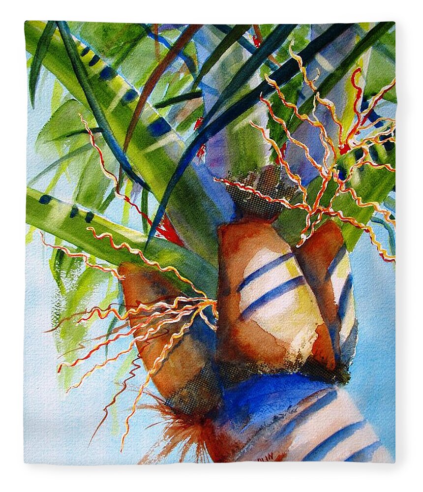 Palm Fleece Blanket featuring the painting Sunlit Palm by Carlin Blahnik CarlinArtWatercolor