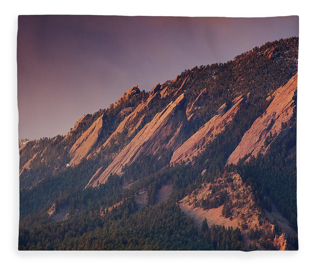 Scenics Fleece Blanket featuring the photograph Sunrise On Boulder Colorado Flatirons by Beklaus