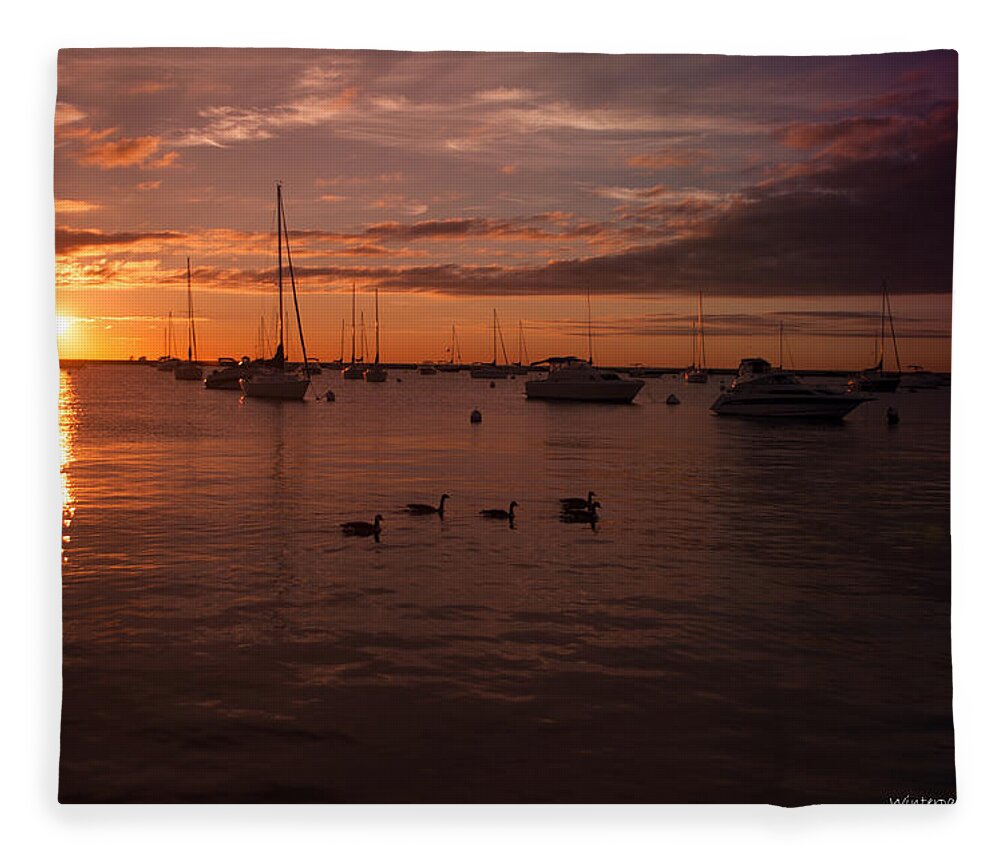 Sunrise Fleece Blanket featuring the photograph Sunrise over Lake Michigan by Miguel Winterpacht