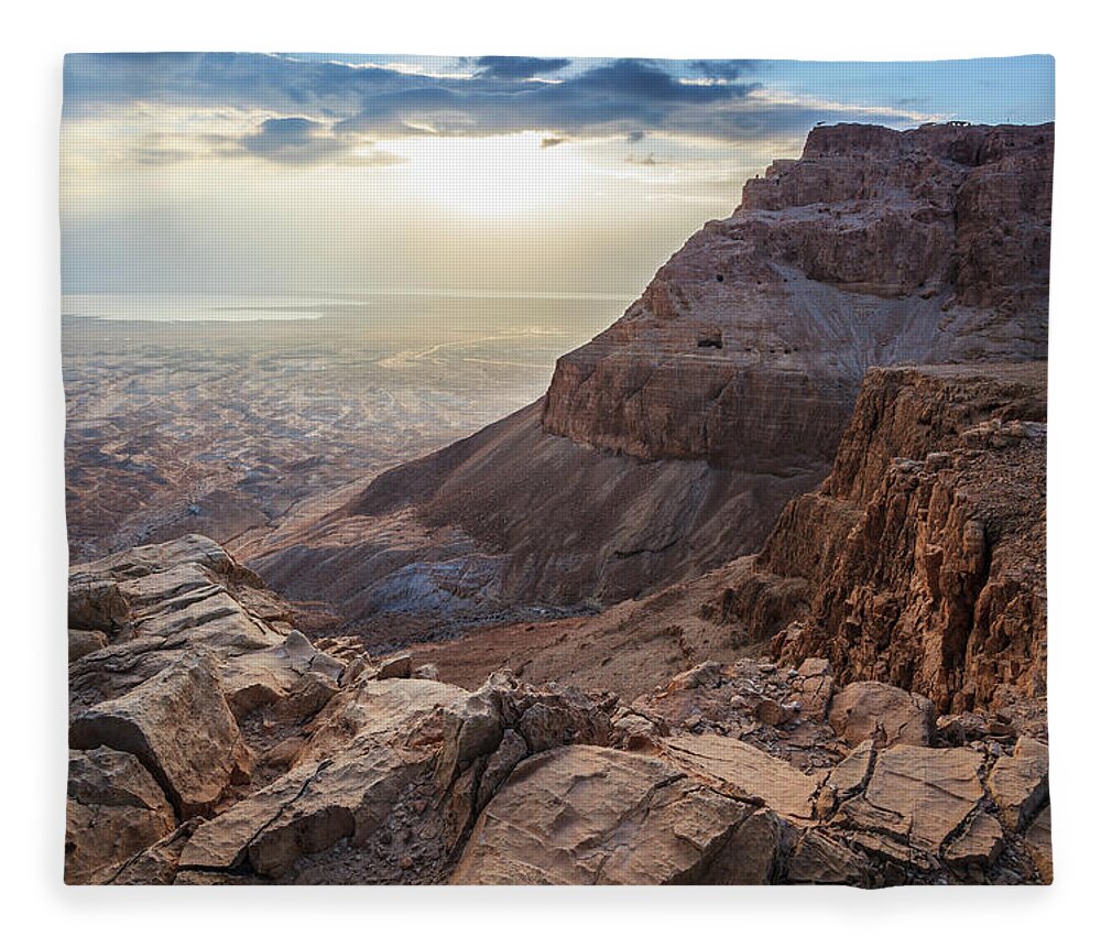 Dawn Fleece Blanket featuring the photograph Sunrise Over Masada by Reynold Mainse / Design Pics