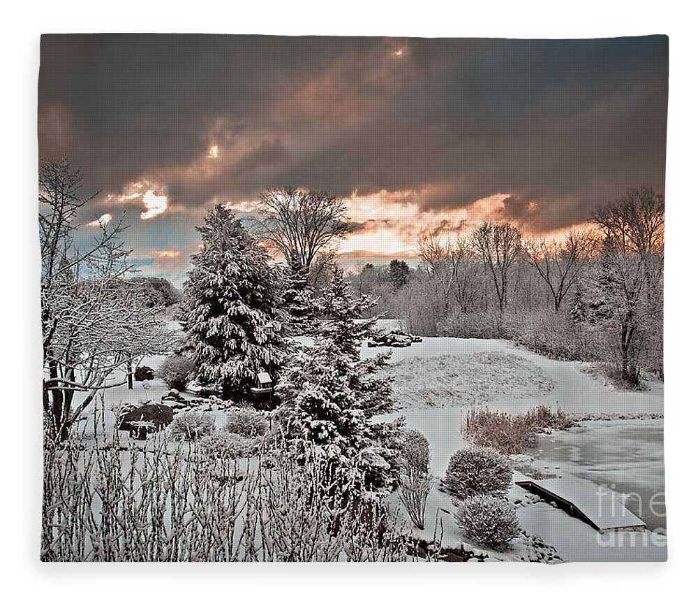 Landscape Fleece Blanket featuring the photograph Sunrise over Pond by Gwen Gibson