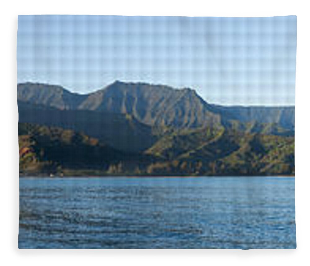 Hawaii Fleece Blanket featuring the photograph Sunrise panorama in Hanalei Bay Kauai by Steven Heap