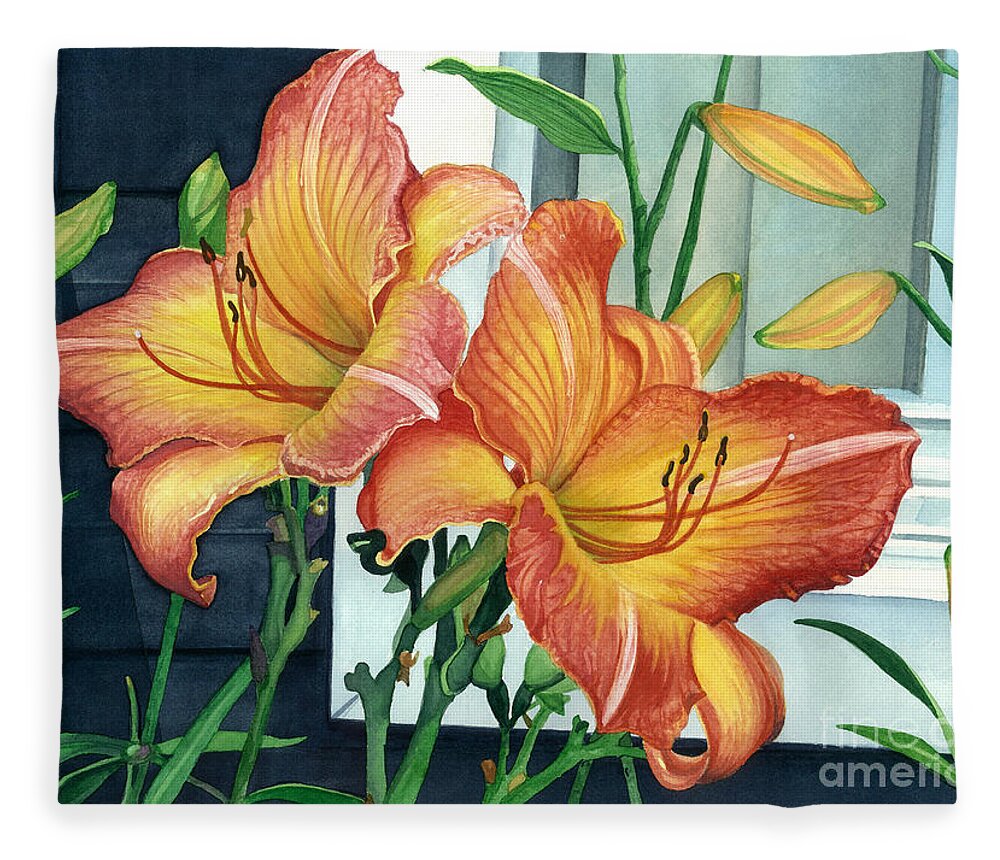 Flowers Fleece Blanket featuring the painting Sunrise-Sunset by Barbara Jewell