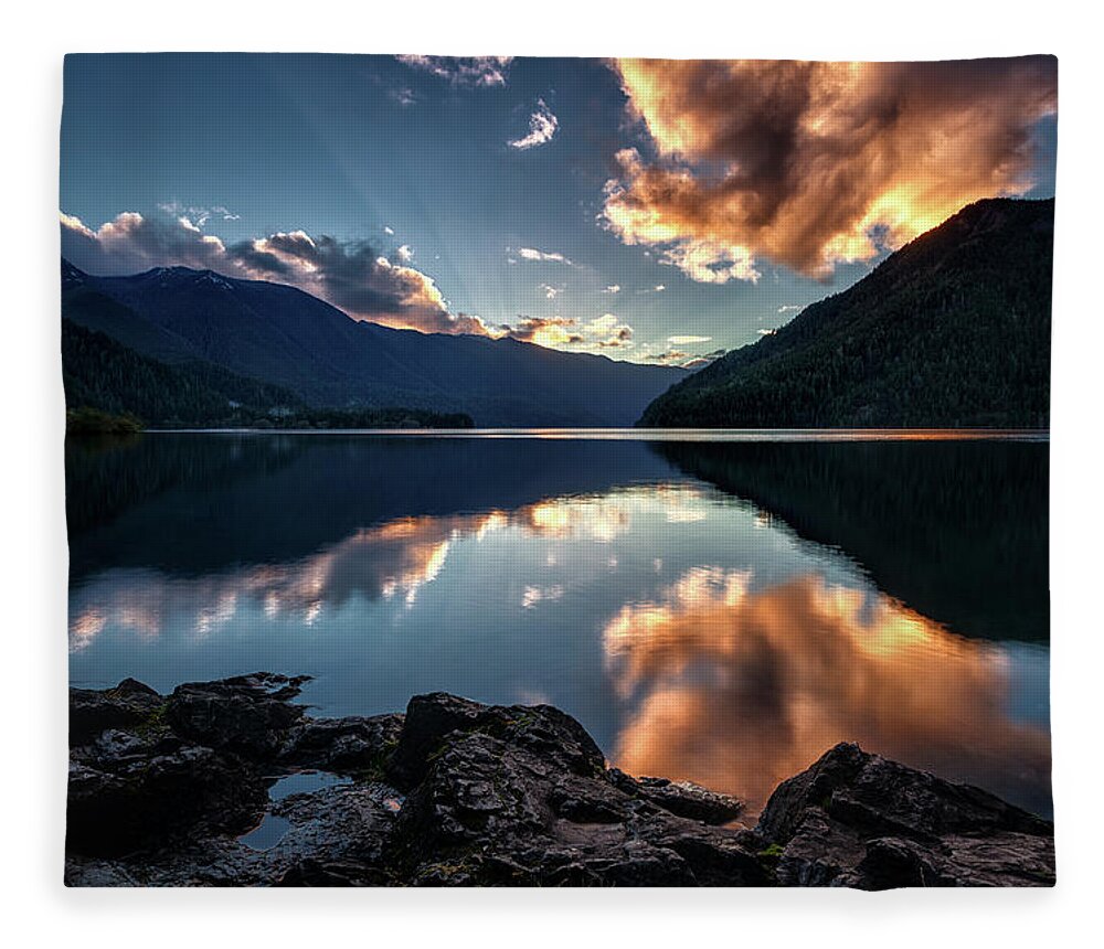 Tranquility Fleece Blanket featuring the photograph Sunset At Lake Crescent, Olympic by Michael Riffle