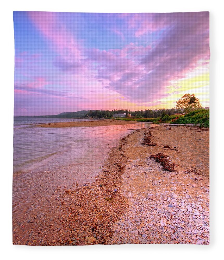 stanley Beach grand Manan Island Fleece Blanket featuring the photograph sunset at Stanley Beach. by Evelyn Garcia