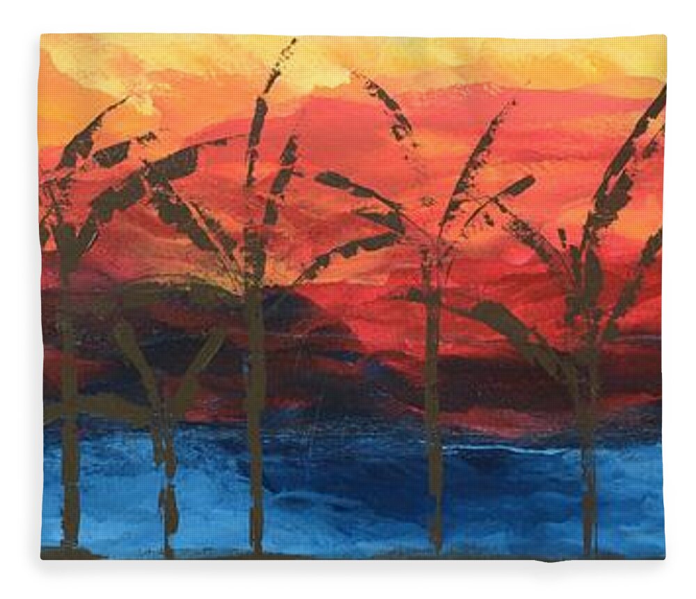 Sunset Beach Fleece Blanket featuring the painting Sunset Beach by Linda Bailey