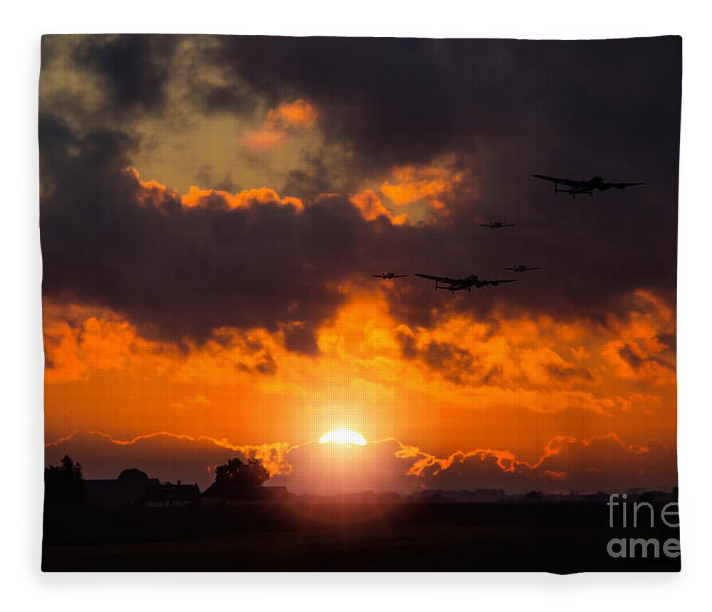 Avro Fleece Blanket featuring the digital art Sunset Fly By by Airpower Art