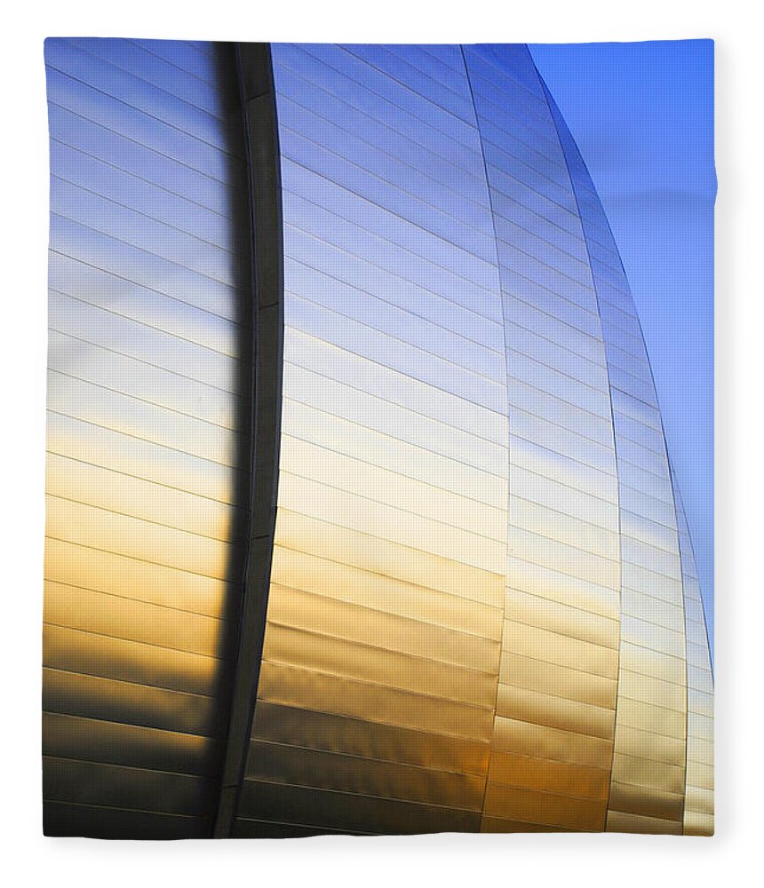 Kansas City Fleece Blanket featuring the photograph Sunset glow in Kauffman Center for the Performing Arts by Glory Ann Penington