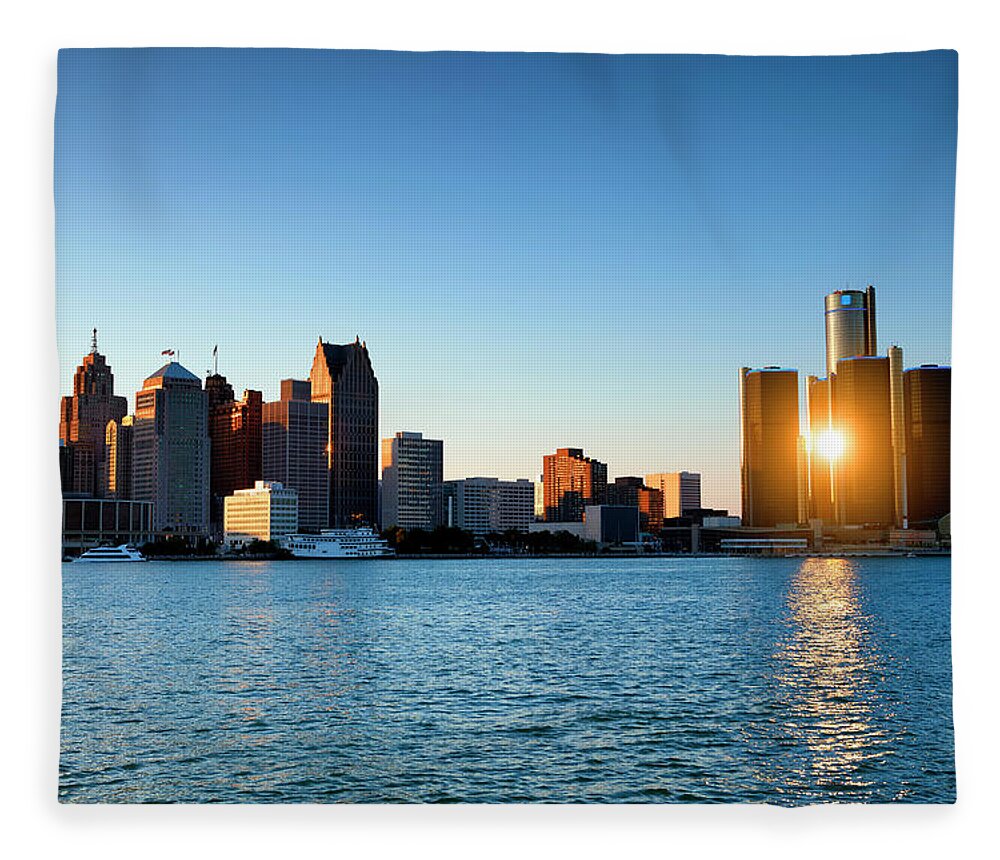 Downtown District Fleece Blanket featuring the photograph Sunset Over Detroit, Michigan by Pawel.gaul