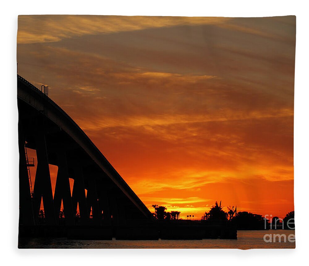 Sunset Fleece Blanket featuring the photograph Sunset over Sanibel Island Causeway by Meg Rousher
