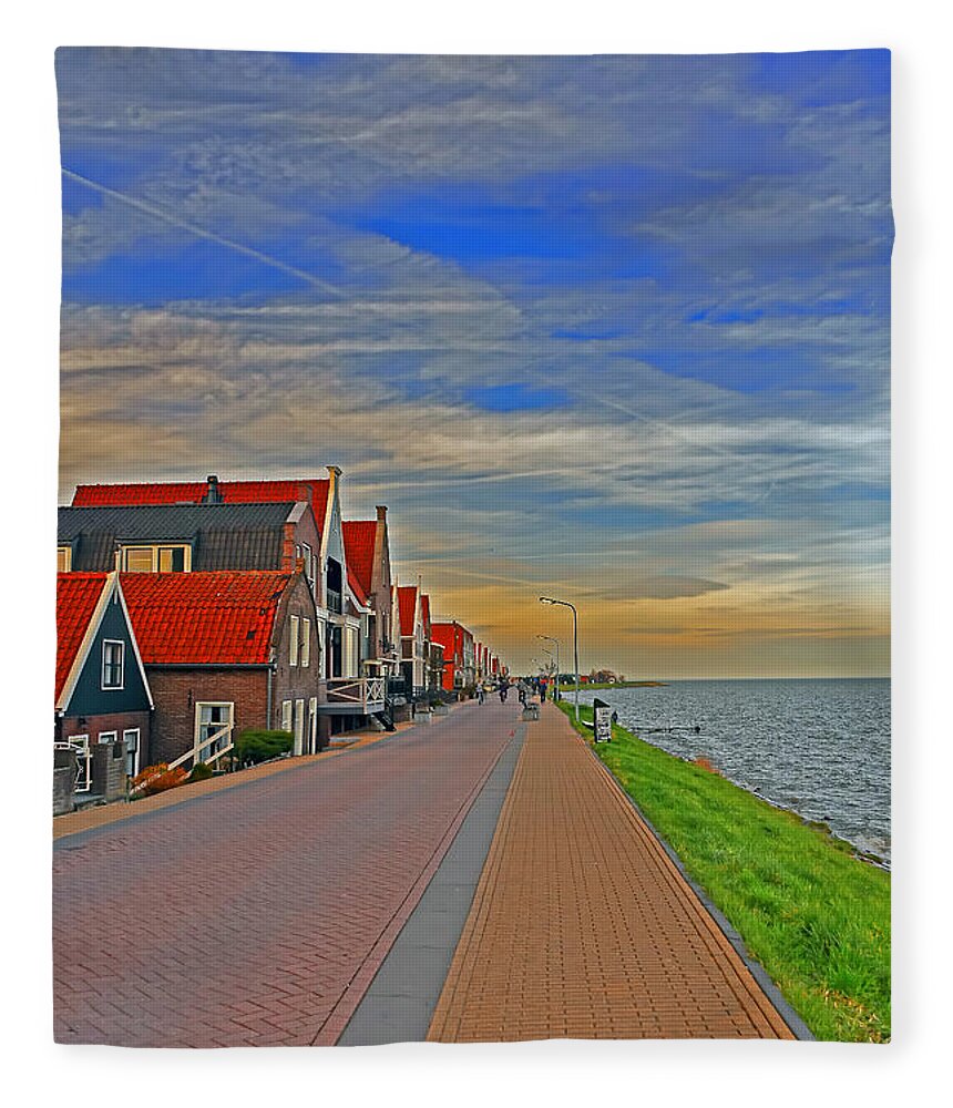 Travel Fleece Blanket featuring the photograph Sunset Over Volendam by Elvis Vaughn