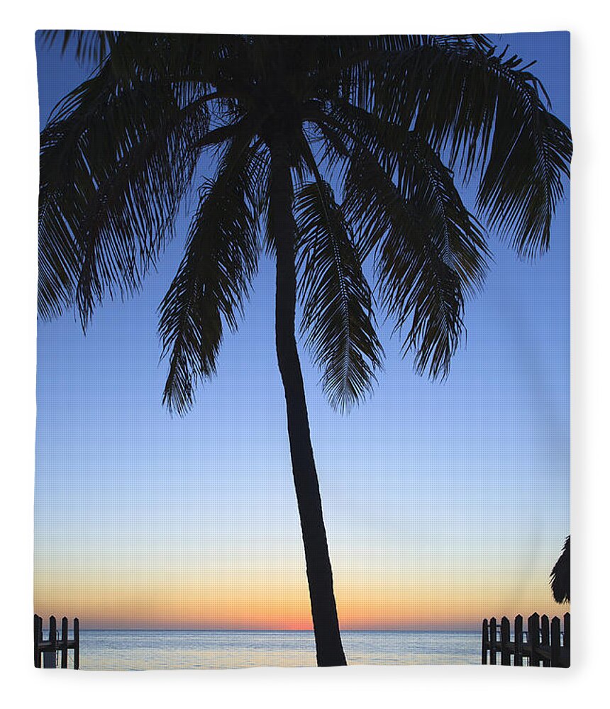 Bayshore Fleece Blanket featuring the photograph Sunset Palm by Raul Rodriguez