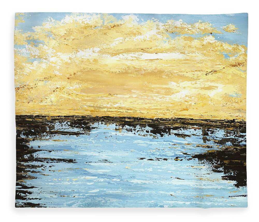 Ocean Fleece Blanket featuring the painting Sunset Plunge by Tamara Nelson