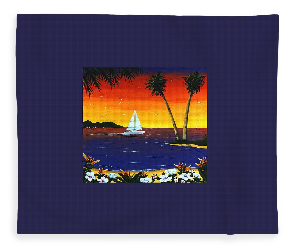 Sunset Fleece Blanket featuring the painting Sunset Sails by Lance Headlee