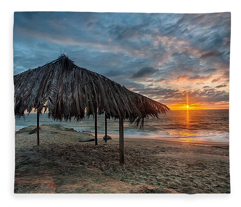 Beach Fleece Blanket featuring the photograph Surf Shack Sunset - Lrg Print by Peter Tellone