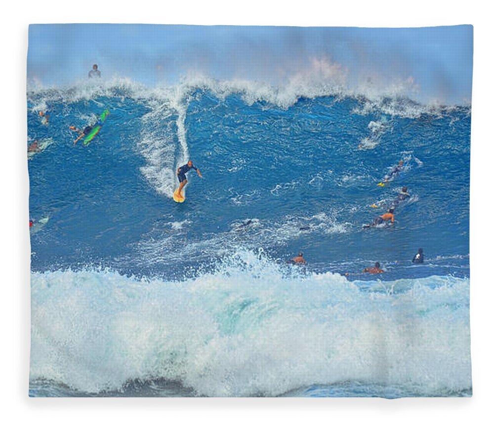 Banzai Pipeline Fleece Blanket featuring the photograph Surviving the Banzai Pipeline by Aloha Art