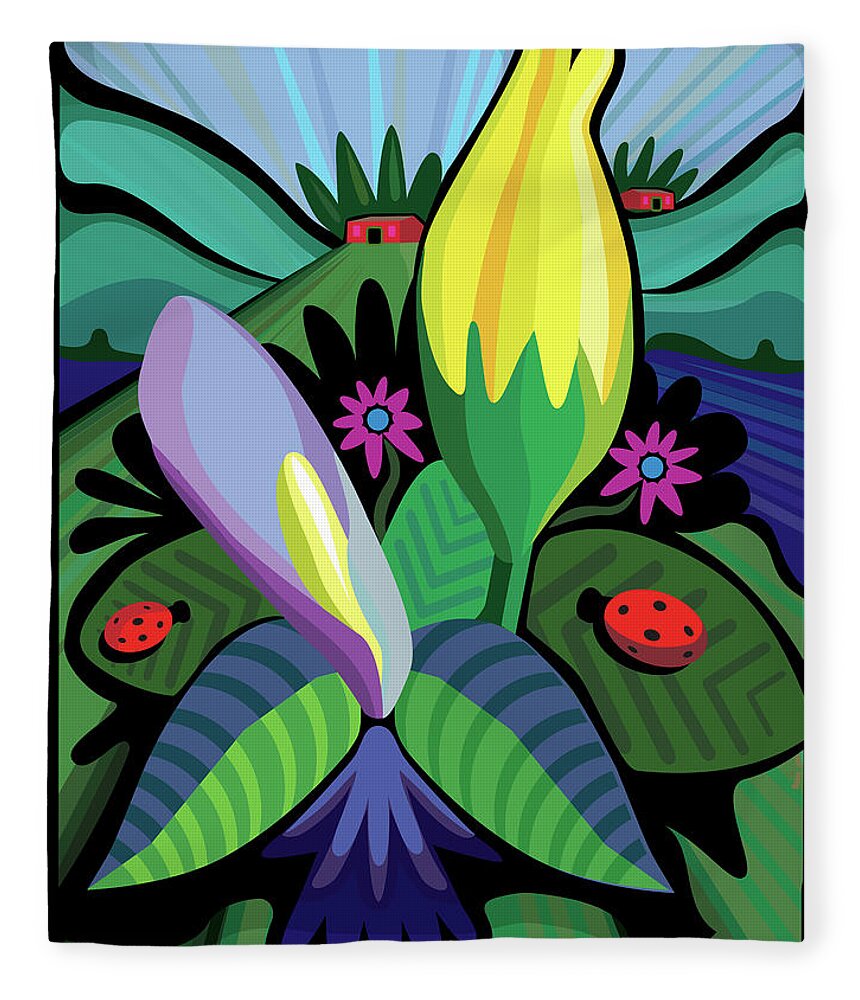 Watercolor Painting Fleece Blanket featuring the photograph Swamp Flowers In Landscape by Charles Harker