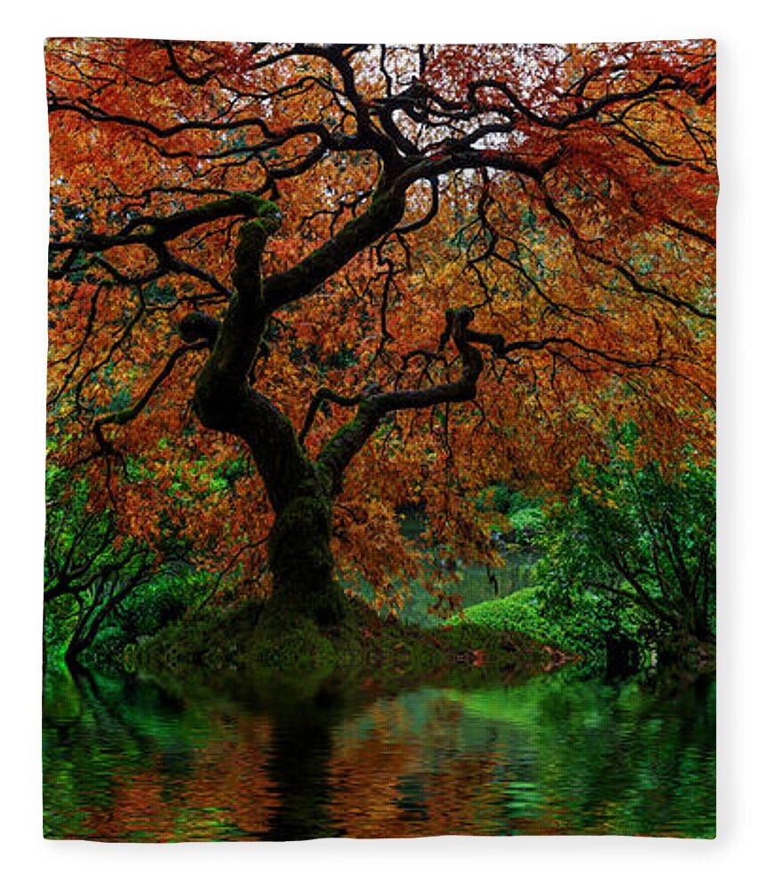 Swamped Japanese Maple Fleece Blanket featuring the photograph Swamped Japanese by Wes and Dotty Weber