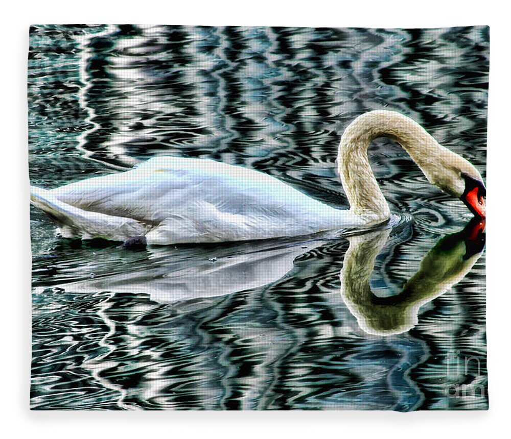 Swan Fleece Blanket featuring the photograph Swan on Lake Eola by Diana Sainz by Diana Raquel Sainz