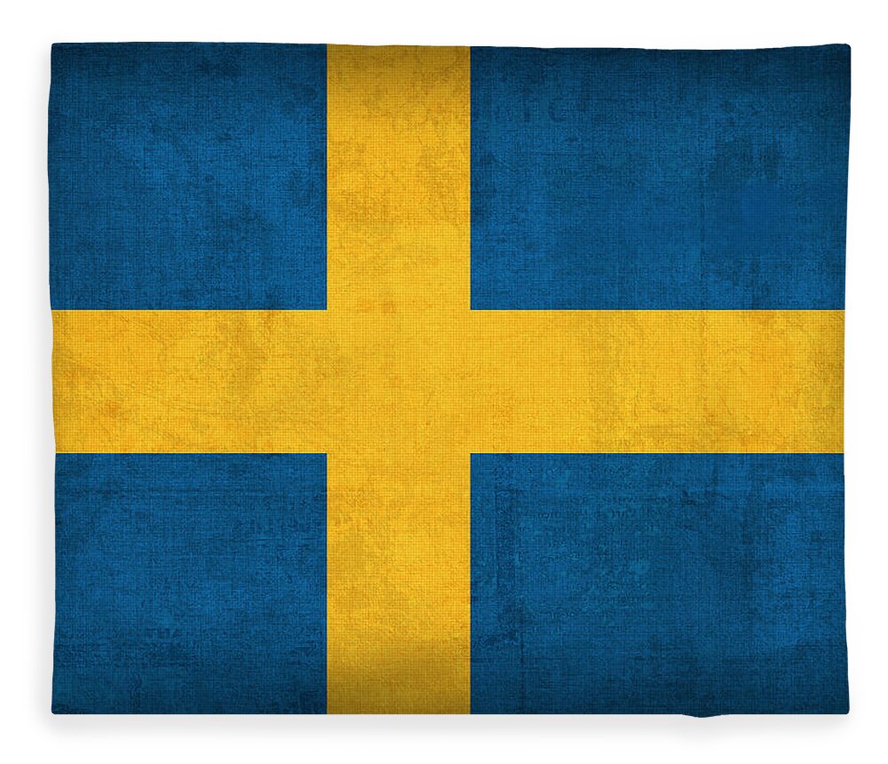 Sweden Flag Vintage Distressed Finish Fleece Blanket featuring the mixed media Sweden Flag Vintage Distressed Finish by Design Turnpike