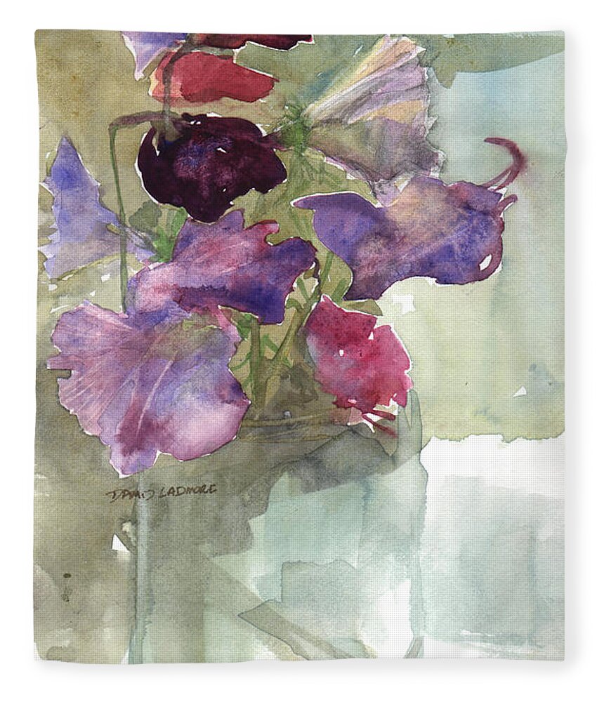 Sweetpeas Fleece Blanket featuring the painting Sweetpeas 3 by David Ladmore