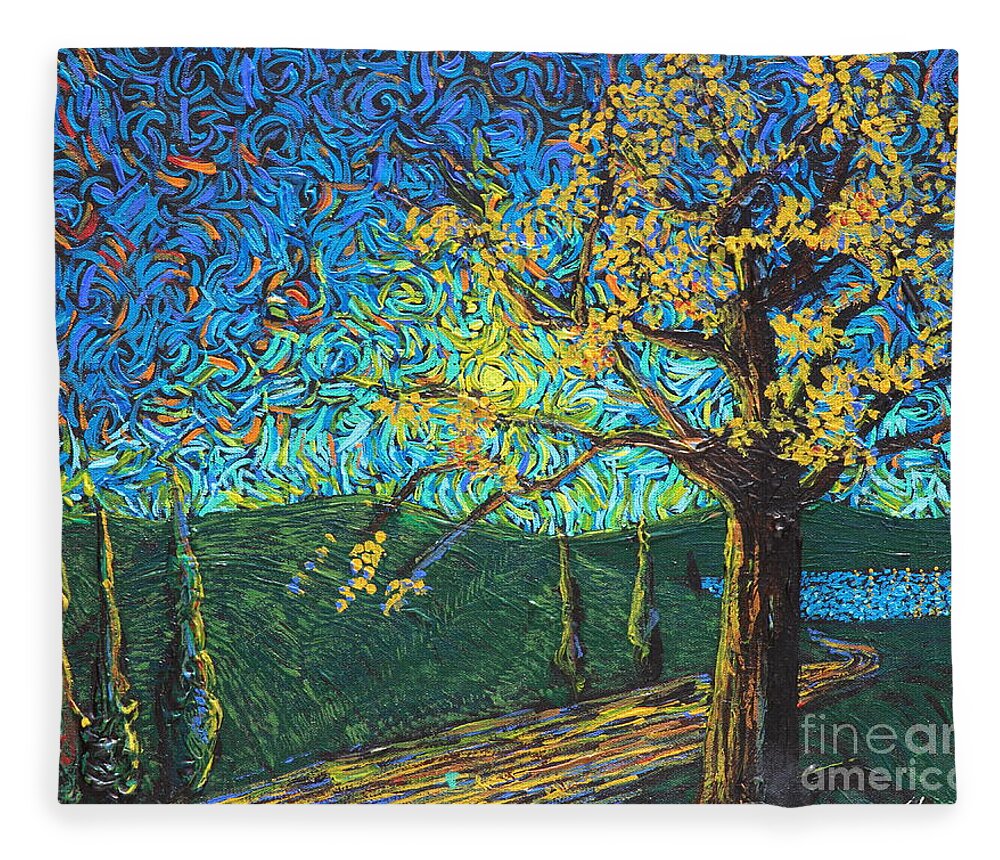 Squigglism Fleece Blanket featuring the painting Swing By The Road by Stefan Duncan