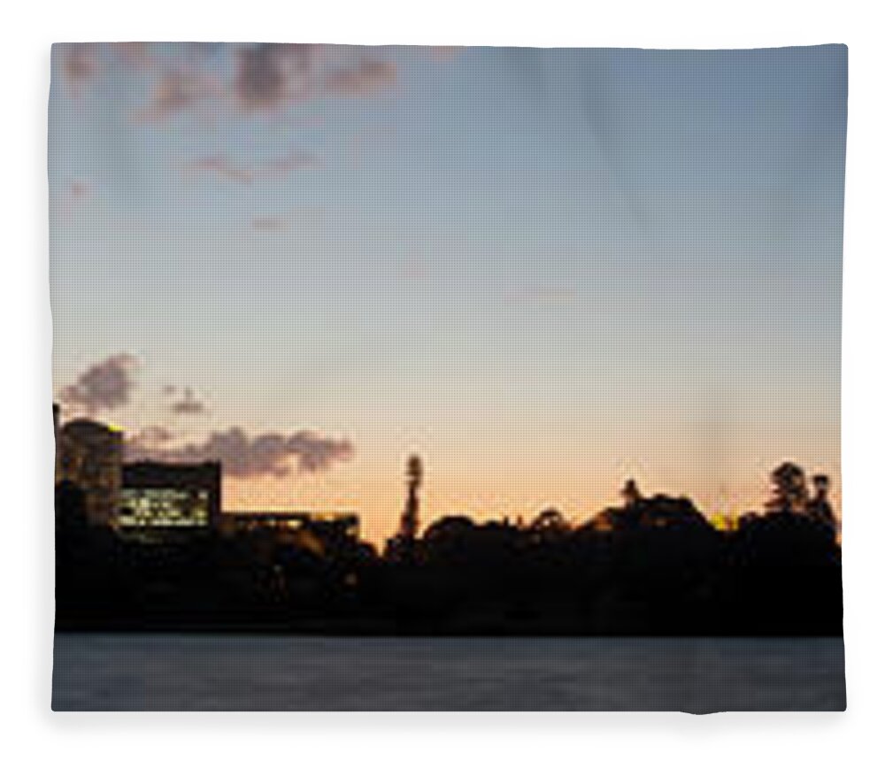 Tranquility Fleece Blanket featuring the photograph Sydney Harbour Panorama At Dusk by Ben Ivory