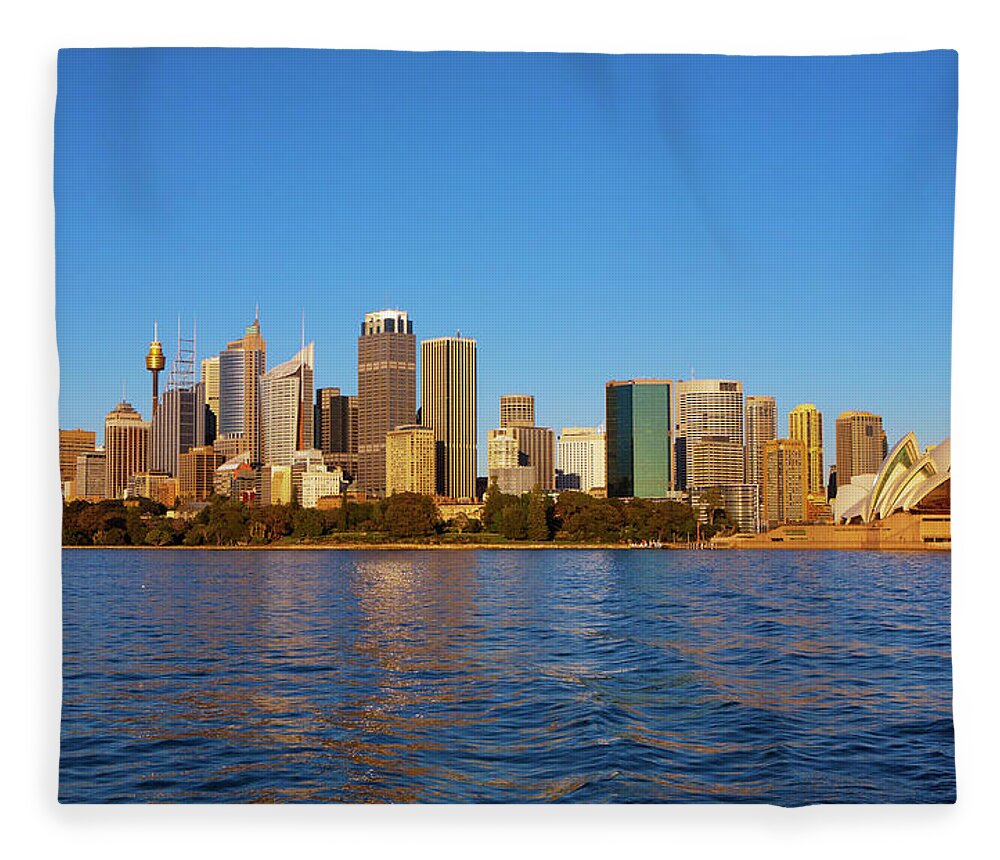 Financial District Fleece Blanket featuring the photograph Sydney Opera House And Sydney Skyline by Scott E Barbour