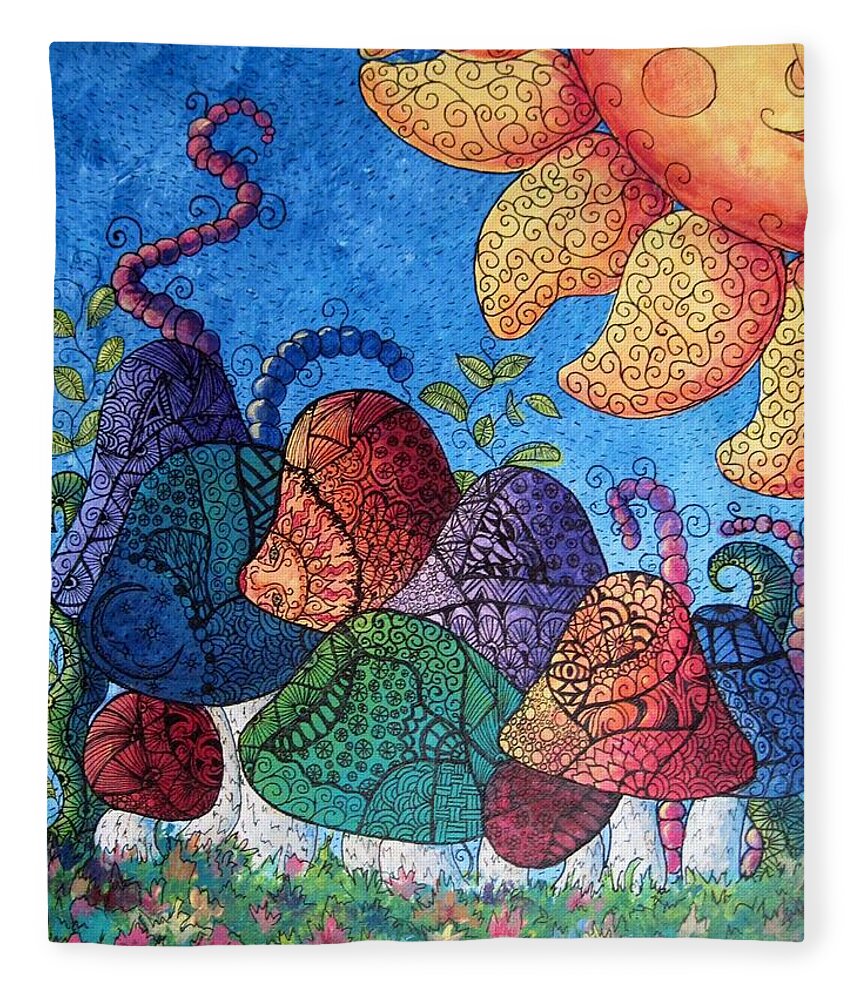 Abstract Fleece Blanket featuring the painting Tangled mushrooms by Megan Walsh