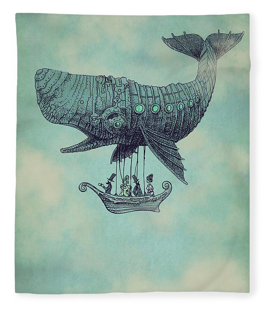 Whale Fleece Blanket featuring the drawing Tea at Two Thousand Feet by Eric Fan