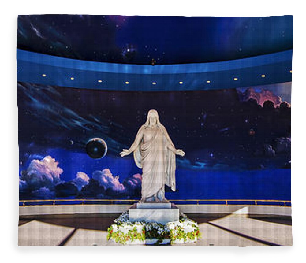 Utah Fleece Blanket featuring the pyrography Temple Square Christus by Greg Collins