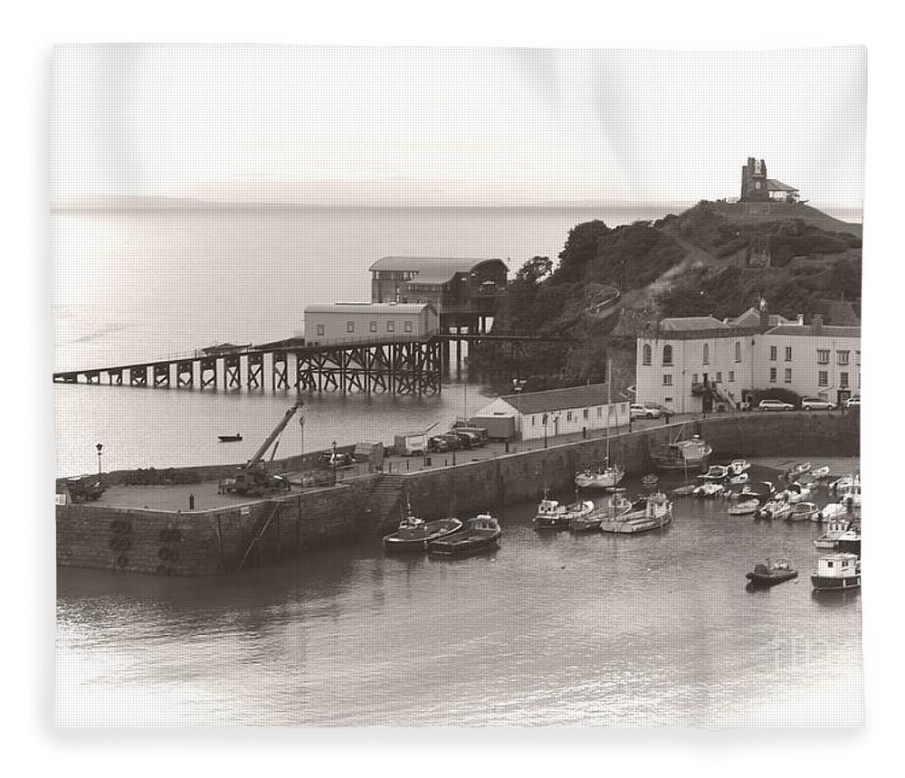 Tenby Fleece Blanket featuring the photograph Tenby Harbour and Castle Hill Vignette by Jeremy Hayden