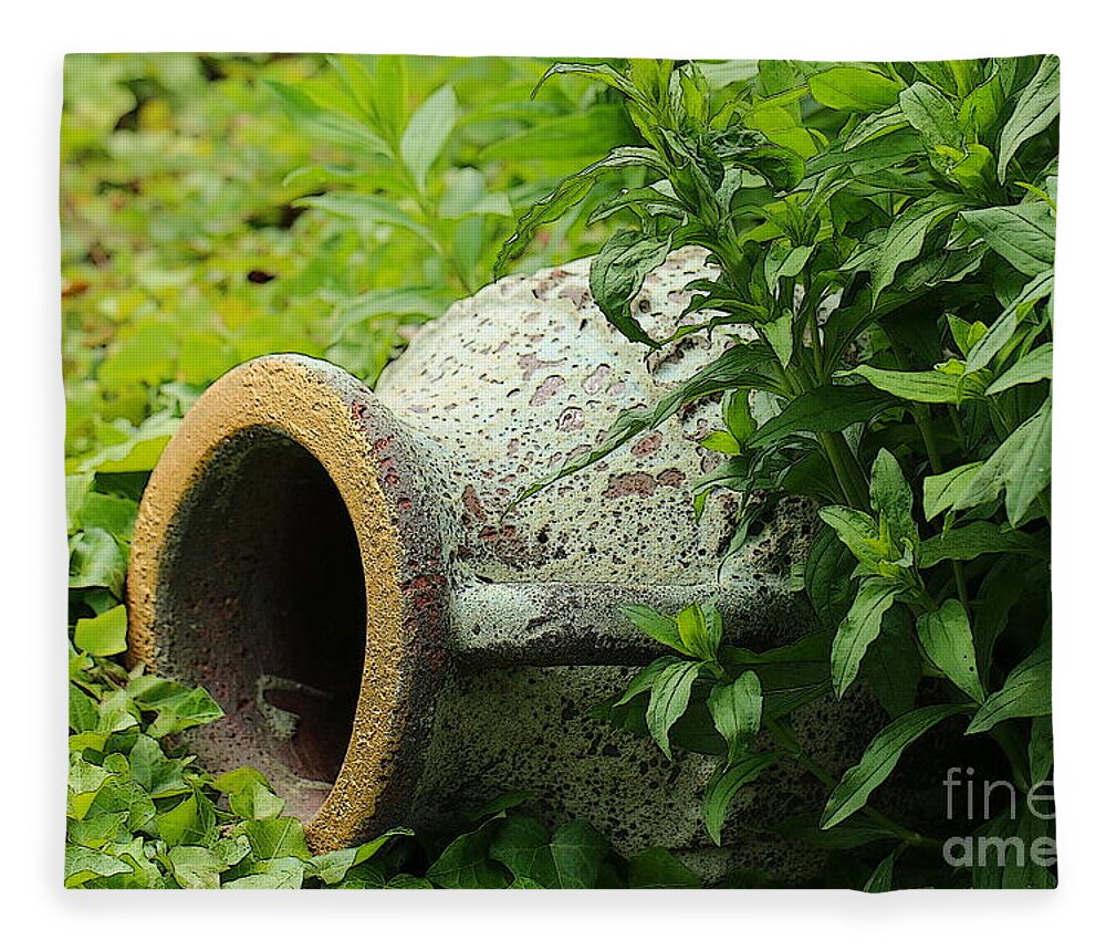 Nature Fleece Blanket featuring the photograph Terracotta vase in the green by Amanda Mohler