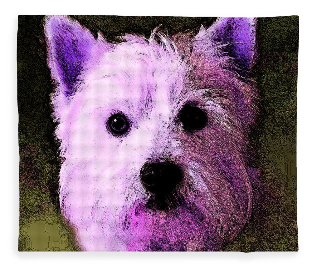 White Fleece Blanket featuring the painting Terrier Love by George Pedro