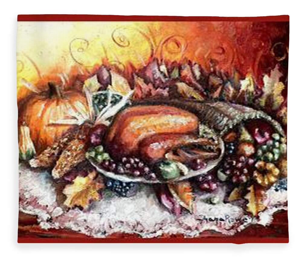Thanksgiving Fleece Blanket featuring the painting Thanksgiving Autumnal Collage by Shana Rowe Jackson
