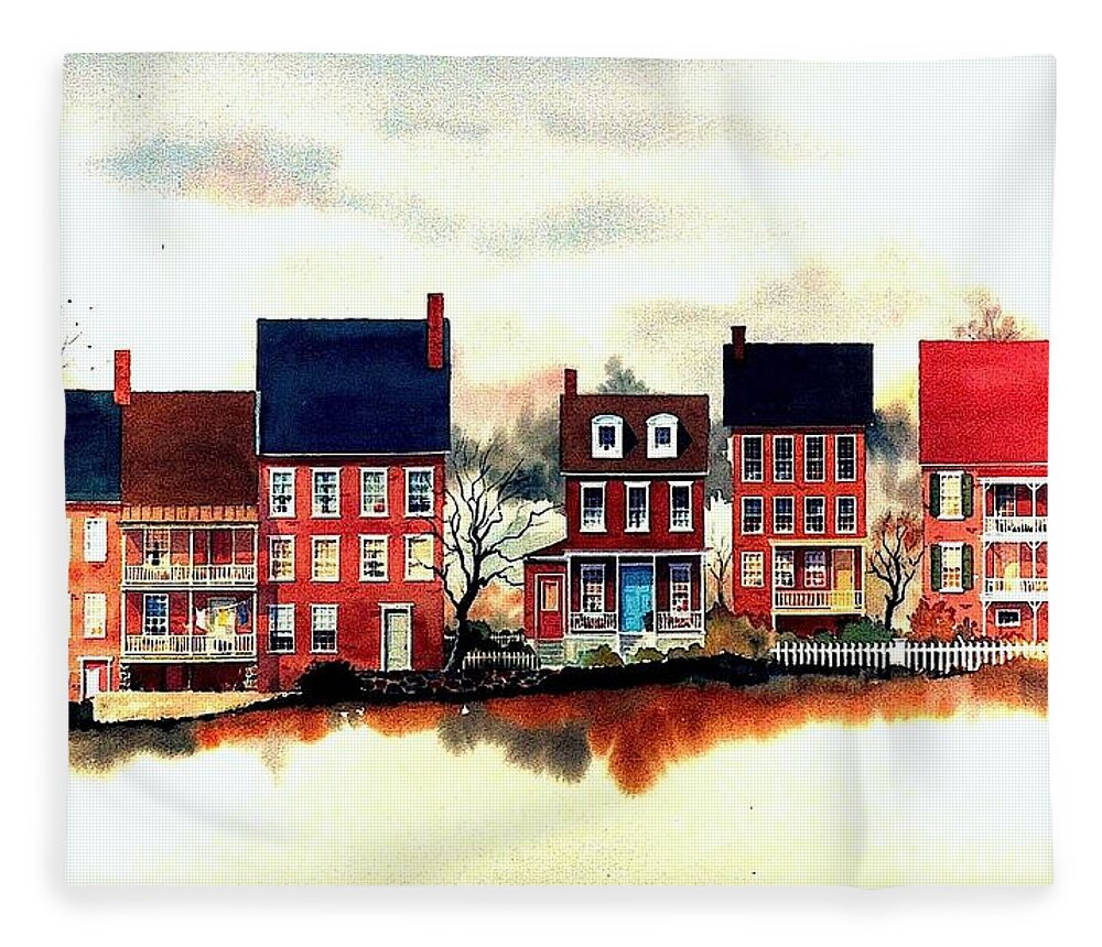 Old New Castle Delaware Fleece Blanket featuring the painting The Back of the Strand by William Renzulli