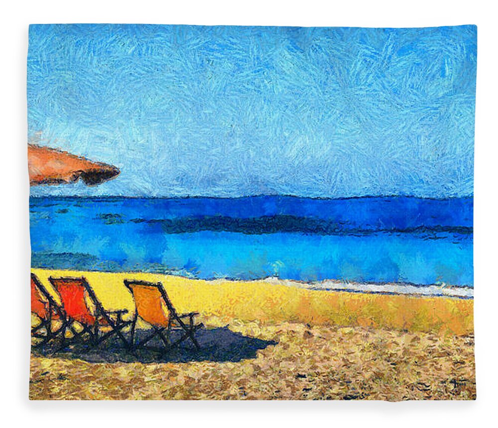 Rossidis Fleece Blanket featuring the painting The beach by George Rossidis