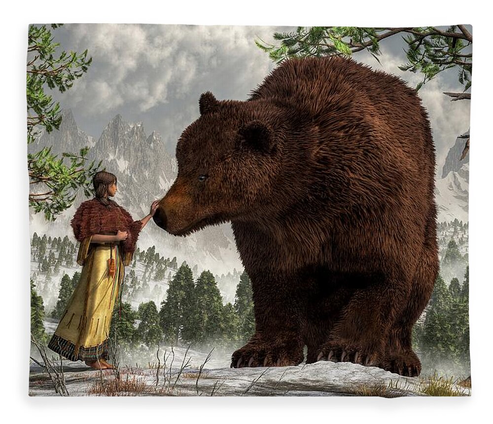 Bear Woman Fleece Blanket featuring the digital art The Bear Woman by Daniel Eskridge