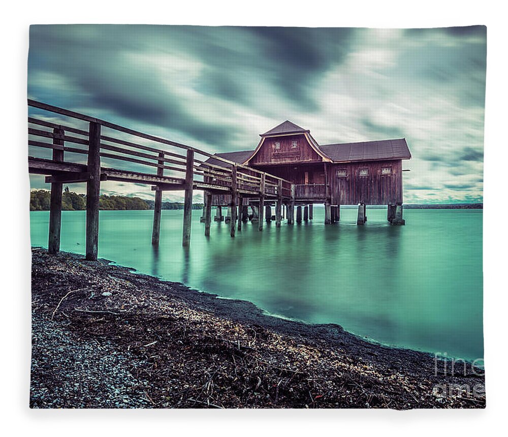 Ammersee Fleece Blanket featuring the photograph The big bath house by Hannes Cmarits