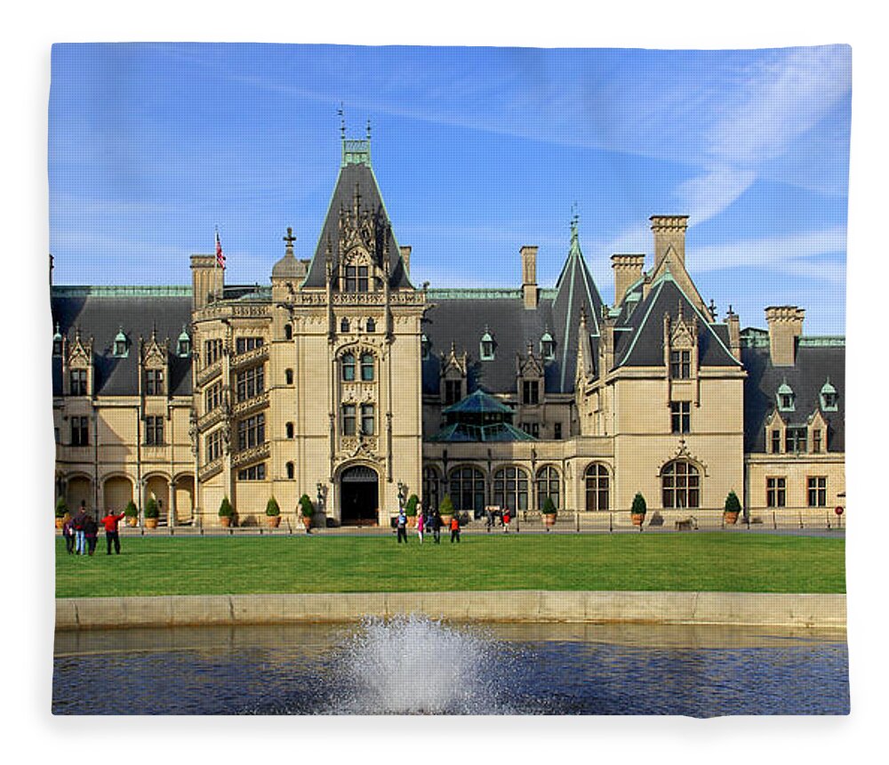 The Biltmore House Fleece Blanket featuring the photograph The Biltmore Estate - Asheville North Carolina by Mike McGlothlen
