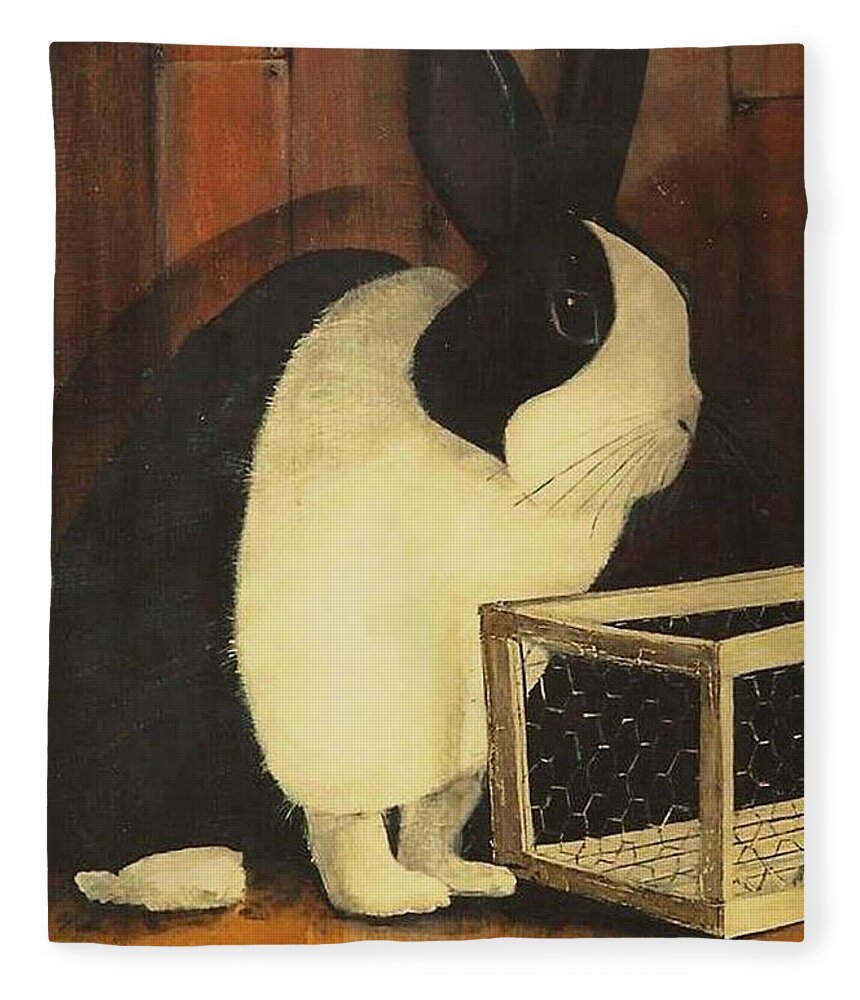 Images Fleece Blanket featuring the painting The Black and White Dutch Rabbit 2 by Diane Strain