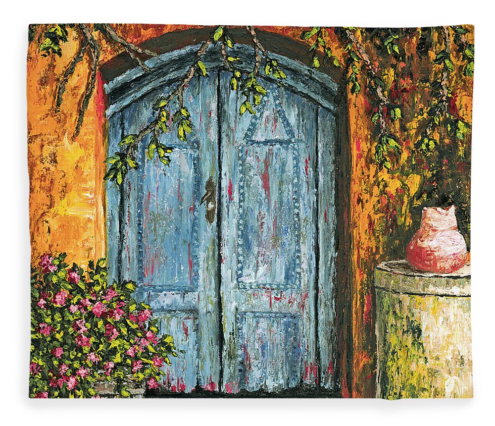 Door Fleece Blanket featuring the painting The Blue Door by Darice Machel McGuire